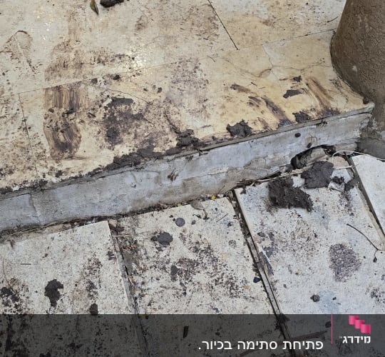 רצפה מלוכלכת בבוץ עם סימני רגליים